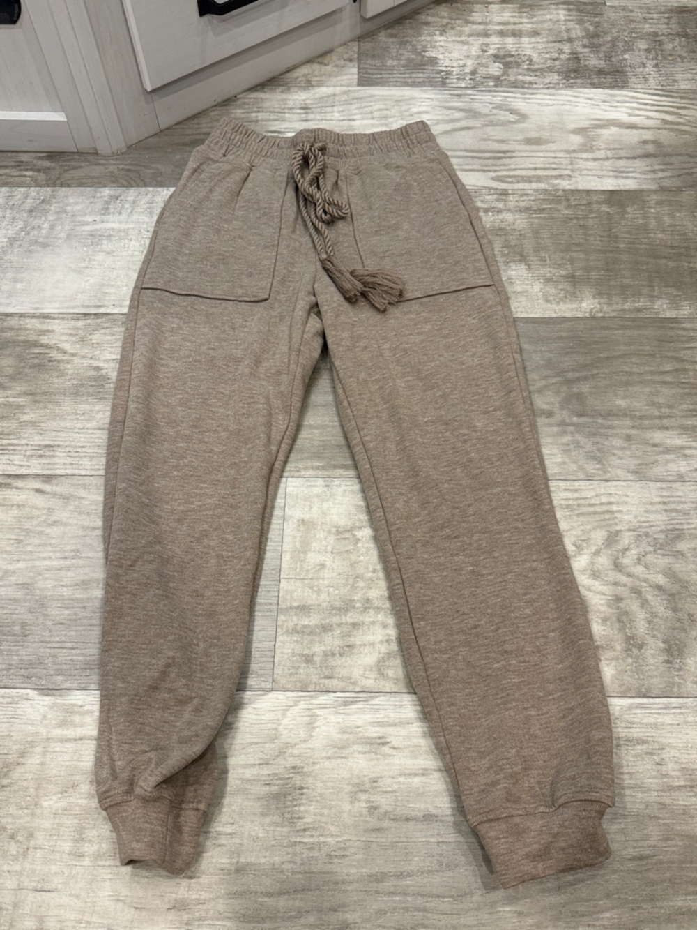 Moon River Beige Ribbed Drawstring Joggers